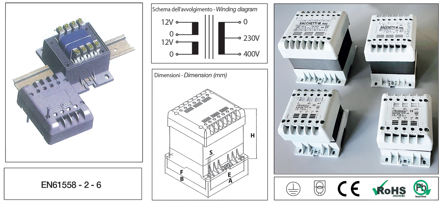Sacchetti Transformers Single Phase Safety Transformers